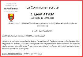 Offre d'emploi atsem ile de france. Offre D Emploi Atsem Commune De Lembach