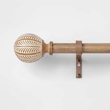 Carved Light Woodtone Ball Curtain Rod Natural Opalhouse Curtain Rods Wood Curtain Rods Wooden Curtain Rods