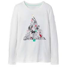 Cat Jack Toddler Girls Cat Kitty Christmas Tree Long Sleeve T Shirt Tee Shirt