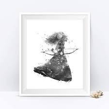 Merida Wall Art Black And White Printable Disney Princess Art Etsy Princess Wall Art Art Watercolor Art Prints