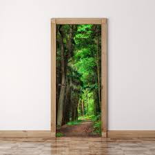 Door Mural Scene In The Forest Self Adhesive Fabric Door Wrap Wall Sticker Door Murals Door Wraps Door Stickers
