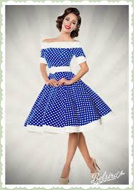 Belsira 50er Jahre Rockabilly Petticoat Kleid Dots Allover Blau Wei Kleider Modelle Rockabilly Dress Rockabilly Fashion Outfits Polka Dress