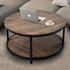 Light oak/black medium round wood coffee table. Buy Nsdirect 36 Inches Round Coffee Table Rustic Wooden Surface Top Sturdy Metal Legs Industrial Sofa Table For Living Room Modern Design Home Furniture With Storage Open Shelf Light Walunt Online