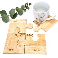 Save 15% on 2 select item (s) Personalised Jigsaw Wooden Coasters Set Of 4 Personalised Wedding Gift Couples Gifts Family Puzzle Hoolaroo