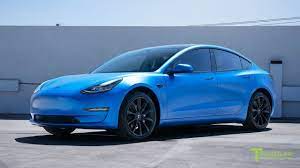 tesla model 3 gets wrapped in satin perfect blue tesla model tesla tesla car