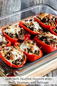 Low Carb Stuffed Peppers With Beef Sausage And Cabbage Kalyn S Kitchen