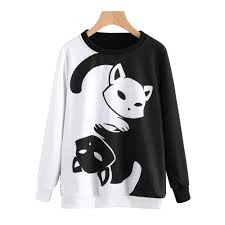 Yin Yang Cat Pullover Sweatshirt Women Pullover Womens Printed Tops Clothes