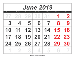 Monthly calendar for the month june in year 2017. 2019 Calendar June With Large Numbers Whatisthedatetoday Com