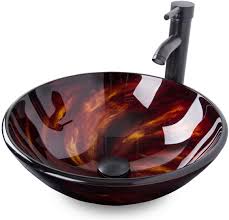 Not only do double vanities look luxurious and add value to your home, but they also allow two people to get ready in the same bathroom without getting in each. Artistic Vessel Sink Bathroom Tempered Glass Vanity Round Bowl With Oil Rubber Bronze Faucet And Pop Up Drain Combo Flame Red Amazon Com