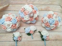 Rose Gold Baby Blue Pink And White Wedding Bouquet Package Etsy