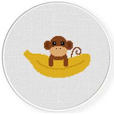 This instant download pdf pattern includes: Monkey And Banana Cross Stitch Pattern Daily Cross Stitch