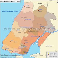 Write the 18 districts and the 2 autonomous regions of portugal. Lisbon Map Map Of Lisbon District Portugal Lisbon Map Lisbon Portugal