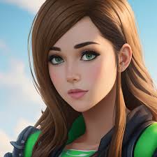 A close up of a woman with long hair and green eyes