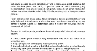 Contoh surat pernyataan berdamai dalam hal ini kasus laka lantas. Contoh Surat Perjanjian Damai Perkelahian Antar Pemuda Bloggadogado