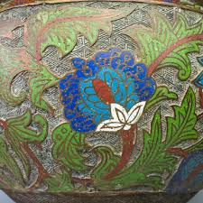 large japanese bronze champleve jardiniere planter with floral decoration diameter 33 cm japanese bronze japanese antiques champleve