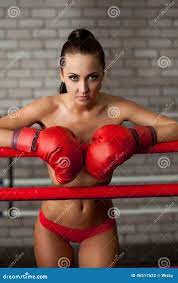 Attractive Brunette Posing Topless in Boxing Ring Stock Photo - Image of  slim, person: 46517622