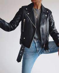 Fall Outfit Leather Jacket Jeans Grey Shirt Gold Necklace Biker Jacket Casual Outfit Leren Jas Jacket Outfits Leather Jacket Outfits Fall Shirts