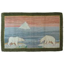 Large Grenfell Polar Bear Hooked Rug Grenfell Mission Early 20th Century In 2020 Rug Hooking Rugs Polar Bear On Ice