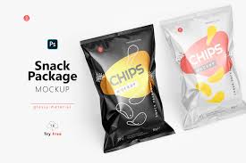 Tilted Glossy Snack Package Mockup Creative Photoshop Templates Creative Market
