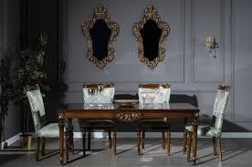 Beautiful curves define the pedestal base while the table apron details intricate floral accents. Casa Padrino Luxury Baroque Dining Room Set Mint Green Brown 1 Dining Table 6 Dining Chairs Noble Dining Room Furniture In Baroque Style