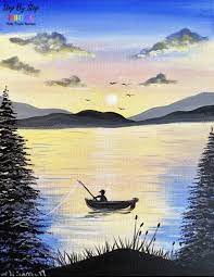 See more ideas about svg, silhouette cameo projects, cricut crafts. Fishing Painting With Sunset On Lake Beginner Tutorial