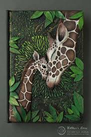 Mother 39 S Love Giraffe Polymer Clay Journal By Mandarin Duck Clay Wall Art Polymer Clay Painting Mural Art