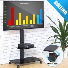 Fitueyes Chariot Meuble Tv Avec Roulette Support Tele Pied Pivotant Pour Ecran De 32 A 65 Pouces Led Lcd Plasma Avec 2 Etageres Pour Ranger Meuble Tv Etagere Et Meuble