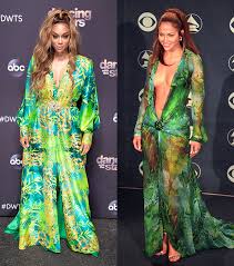 How jennifer lopez's fashion moment in that versace dress managed to become the branded content coup of milan fashion week 2019. Tyra Banks Honors Jennifer Lopez In Look Alike Versace Costume On Dwts Hollywood Life Newsraiser