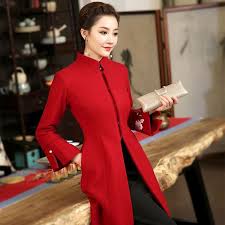 Gorgeous Red Stand Up Collar Bell Sleeve Long Coat Chinese Jackets Coats Women Coats For Women Long Ankara Dresses Collared Jacket Women