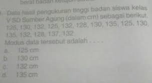 140 143 145 146 141 140 143 143 145 143 140 142 143 147. Data Hasil Pengukuran Tinggi Badan Siswa Kelas 5 Sd Sumberagung Dalam Cm Sebagai Berikut Brainly Co Id