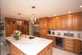 Red Birch Cabinet Kitchen Remodel Traditional Kitchen Remodel White Quartz Countertop White Traditional Kitchen Remodel Birch Cabinets Kitchen Kitchen Remodel