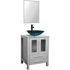 This fantastic double vessel sink vanity is made of solid oak wood and has a modern gray finish. Amazon Com White Bathroom Vanity Square Tempered Glass Vessel Sink Combo 1 5 Gpm Faucet Oil Rubbed Bronze Bathroom Vanity Top With Sink Bowl 24 Lx20 Wx32 H For Vanity Furniture Decor