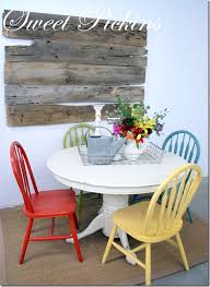 Painted Table And Chairs Love The Colors Muted Primary Kitchen Table Makeover Painted Kitchen Tables Dining Room Table