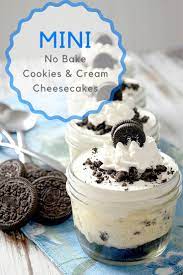Mini No Bake Cookies And Cream Cheesecakes Pink Cake Plate Recipe Mason Jar Desserts Desserts Cookies And Cream Cheesecake