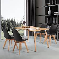 Upholstered Eames Style Dining Chair Kitchen Chairs Molded Plastic Back Pu Soft Padded Seat Wooden Le Dining Chairs Living Dining Room Eames Style Dining Chair