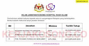 Tingkat 26, wisma mbsa, peti surat 7200. Jawatan Kosong Hospital Shah Alam