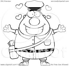 Perfect for toddlers and preschoolers. Cartoon Clipart Of A Black And White Loving Chubby Mail Man Postal Worker Vector Outlined Coloring Page By Cory Thoman 1142123