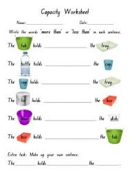 Measurement Capacity For Kindergarten Capacity Which Will Hold More Less Capacity Worksheets Measurement Activities Math Measurement