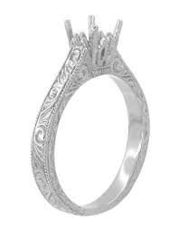 No illusion diamonds no princess cut or pear , gold or white gold. Art Deco Scrolls 1 2 Ct Filigree Solitaire Ring Setting White Gold 4 Prong Antique Jewelry Mall