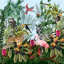 Jungle colorée avec des animaux