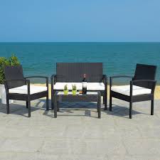 Safavieh Bassey 4 Piece Outdoor Living Set In Black Beige Nebraska Furniture Mart Outdoor Furniture Sets Nebraska Furniture Mart New Homes