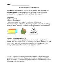 A Second Short Word Problem Worksheet That Uses Density As Its Focus Includes Directions And Pictures To Hel Word Problem Worksheets Word Problems Short Words