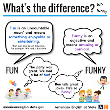 Some use silly humor while others make fun of more serious subjects. American English At State Are You Funny Do You Like To Have Fun English Language Learners Often Confuse The Words Fun And Funny Learn How To Use Them Correctly With This