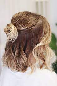 Boho bumped half bun with accent twists. 48 Trendiest Short Wedding Hairstyle Ideas Short Hair Updo How To Curl Short Hair Short Wedding Hair
