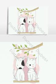 Cute Baby Cat And Dog Swing Cartoon Drawing Style Png Images Eps Free Download Pikbest