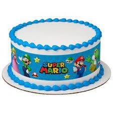 While baking the cake and waiting for them to cool, i went ahead and made all of my fondant. Super Mario Bros Game On Edible Icing Image Cake Border Strips Walmart Com Walmart Com
