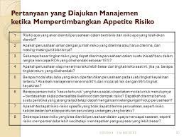 Manajemen risiko keuangan manajemen risiko adalah suatu pendekatan terstruktur/metodologi dalam mengelola ketidakpastian yang berkaitan dengan ancaman, suatu rangkaian aktivitas manusia termasuk manajemen risiko keuangan. Tim Manajemen Risiko Badan Pengawasan Keuangan Dan Pembangunan Ppt Download