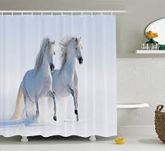 Horses Shower Curtain Set Animal Decor By Ambesonne Galloping Rare Spotted Horses In Snow Dominant Albino Horse Shower Curtain Shower Curtain Sets Animal Decor
