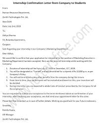 Internship Confirmation Letter From Company To Students Confirmation Letter Business Letter Example Lettering