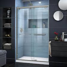 Encore 32 Inch D X 48 Inch W Shower Door In Brushed Nickel And Semi Frameless Shower Doors Frameless Sliding Shower Doors